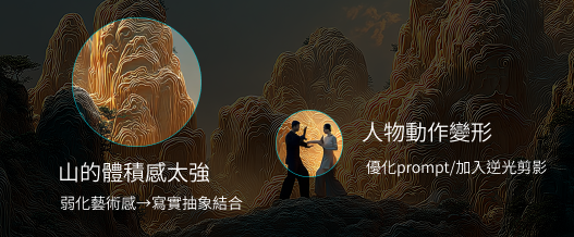 山体体积感过强与人物动作变形的问题标注